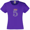 NUMBER 5 IN CRYSTAL COLOUR WITH TIARA GIRLS T SHIRT, RHINESTONE EMBELLISHED BIRTHDAY T SHIRT, ELEGANT GIFT FOR THEIR BIG DAY