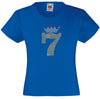 NUMBER 7 IN GOLD COLOUR WITH TIARA GIRLS T SHIRT, RHINESTONE EMBELLISHED BIRTHDAY T SHIRT, ELEGANT GIFT FOR THEIR BIG DAY